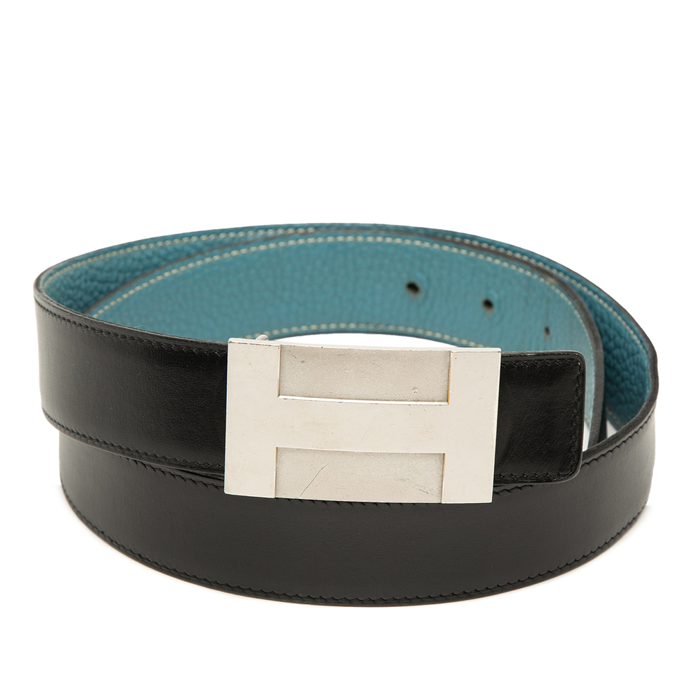 Pre-Loved Hermes Box Calf and Togo H Plate Reversible Belt